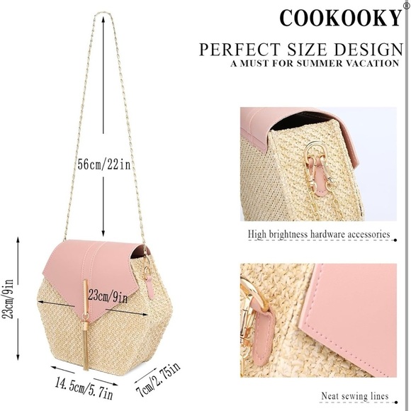 Pink and Cream Hexagonal Crossbody Bag with Gold Chain - Picture 3 of 4